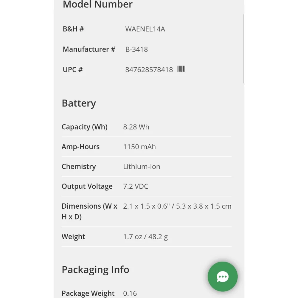 NWTS Gray Watson EN-EL14A Lithium-Ion Compatible Battery Pack (7.2V, 1150mAh)